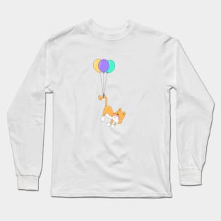 Cute Baby Cat Flying with Balloons Long Sleeve T-Shirt